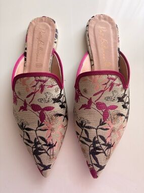 Pretty Ballerinas Floral Pointed Slip-On Mules in Pink